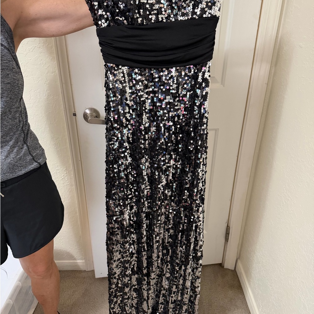 Black Sequin Strapless Prom Dress